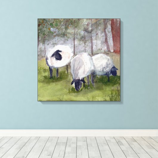 Waterverf graasschapen canvas afdruk (Insitu (Houten vloer))