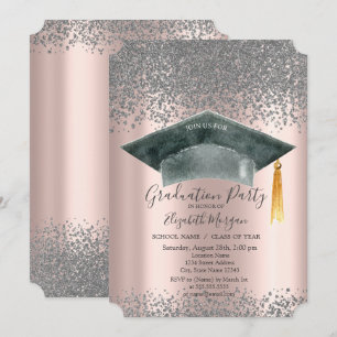 Waterverf Grad Cap,Diamanten Roze Gouden Afstudere Kaart