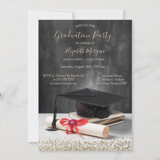 Waterverf Grad Cap,Diploma Diamanten Afstuderen Kaart (Voorkant)