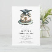Waterverf Graduation Cap & Cake Graduation Party Kaart (Staand voorkant)