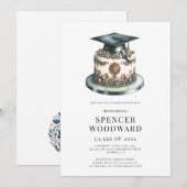 Waterverf Graduation Cap & Cake Graduation Party Kaart (Voorkant / Achterkant)