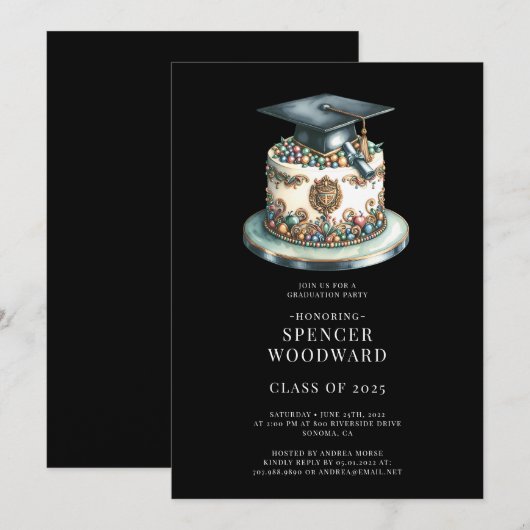 Waterverf Graduation Cap & Cake Graduation Party Kaart (Voorkant / Achterkant)