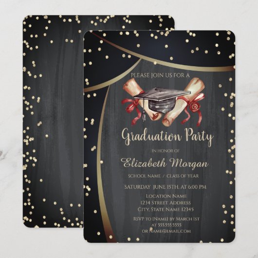 Waterverf Graduation Cap, Diamonds Black Kaart (Voorkant / Achterkant)