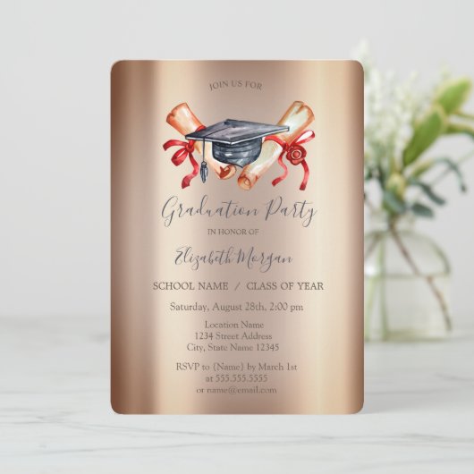 Waterverf Graduation Cap Diploma, Afstuderen Kaart (Staand voorkant)