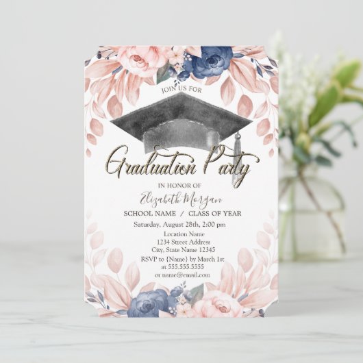 Waterverf Graduation Cap, Flowers Afstuderen Kaart (Staand voorkant)