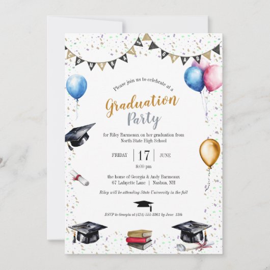 Waterverf Graduation Party Aankondiging (Voorkant)