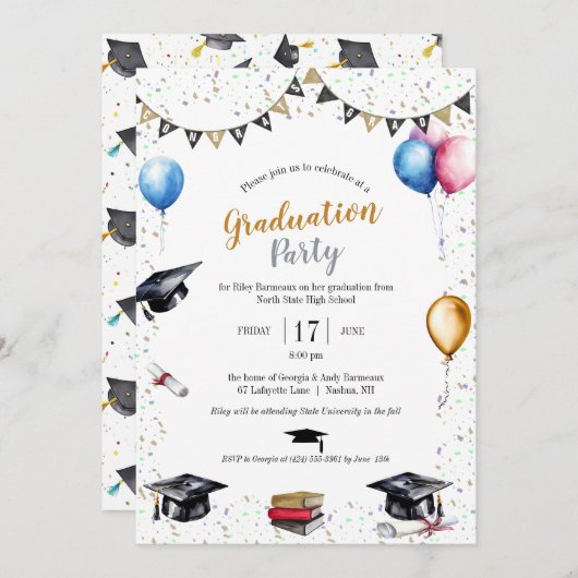 Waterverf Graduation Party Aankondiging (Voorkant / Achterkant)