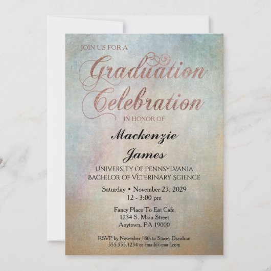 Waterverf Graduation Party Invitation Roos Gold Kaart (Voorkant)