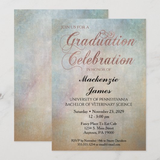 Waterverf Graduation Party Invitation Roos Gold Kaart (Voorkant / Achterkant)
