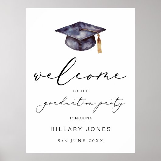 Waterverf Graduation Party Kalligrafie Welkom Poster (Voorkant)