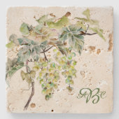 Waterverf Grafiek wijnmonogram Stenen Onderzetter (Voorkant)