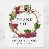 Waterverf Grafieke Vijnstokken Floral Wreath Weddi Wijn Etiket (Enkel label)