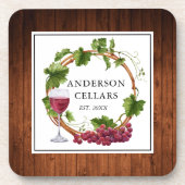 Waterverf Grafieke wijnstokken Wijnkeldernaam Bier Onderzetter (Voorkant)