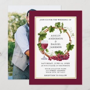 Waterverf Grafieken met foto's Burgundy Wedding Kaart