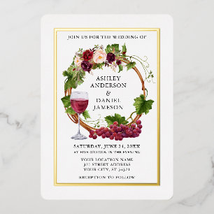 Waterverf grafietsen Floral Wreatding Wedding Gold Folie Uitnodiging