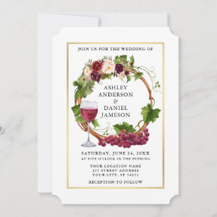 Waterverf grafietsen Floral Wreatding Wedding Gold Kaart