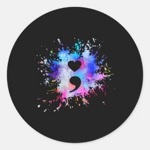 Waterverf Grafisch Hart Puntkomma Symbool Ronde Sticker