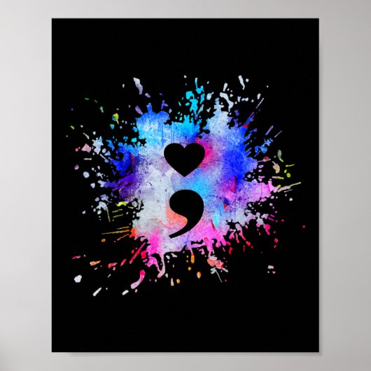 Waterverf Grafisch Hart Semicolon Symbool Poster (Voorkant)