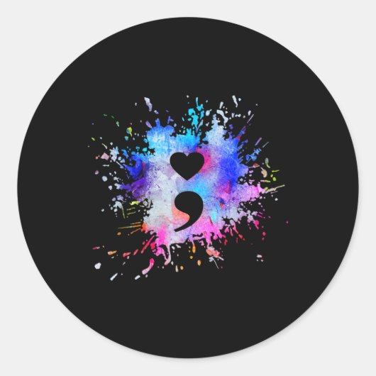 Waterverf Grafisch Hart Semicolon Symbool Ronde Sticker (Voorkant)