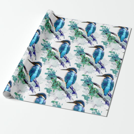Waterverf Grafische kunst Kingfisher Vist Vogelkun Cadeaupapier (Uitgerold)