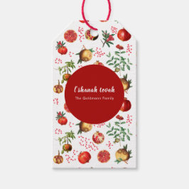 Waterverf Granaatappelpatroon Rosh Hashanah Cadeaulabel