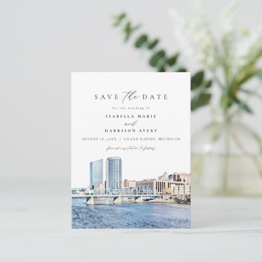 Waterverf Grand Rapids Michigan City Skyline Briefkaart (Staand voorkant)