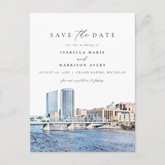 Waterverf Grand Rapids Michigan City Skyline Briefkaart (Voorkant)