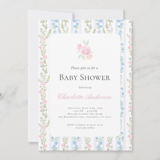 Waterverf Grandmillennial Baby shower Invitation Kaart (Voorkant)