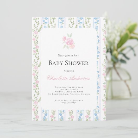 Waterverf Grandmillennial Baby shower Invitation Kaart (Staand voorkant)
