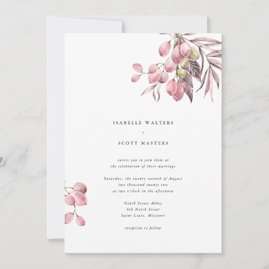 Waterverf Grape Vine Wedding Kaart (Voorkant)