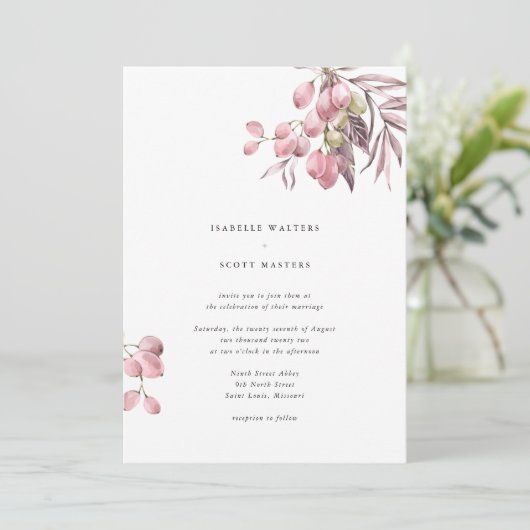 Waterverf Grape Vine Wedding Kaart (Staand voorkant)