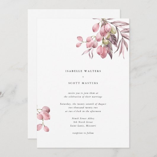 Waterverf Grape Vine Wedding Kaart (Voorkant / Achterkant)