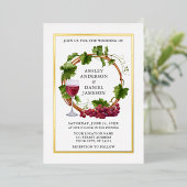 Waterverf Grape Vine Wreath Wedding Gold Folie Uitnodiging (Staand Voorkant)