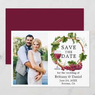 Waterverf Grape Vines met foto Bourgogne Save The Date