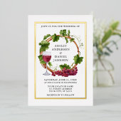 Waterverf Grape Vines WreatPhoto Wedding Gold Folie Uitnodiging (Staand Voorkant)