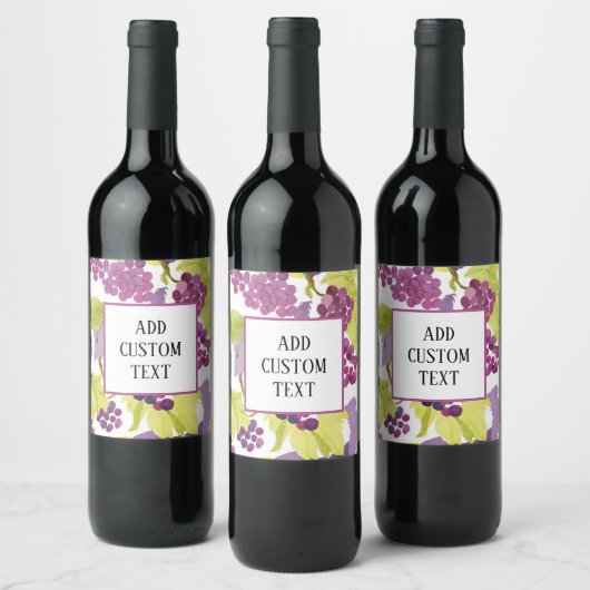 Waterverf Grape Wine Label Voeg je eigen tekst toe Wijn Etiket (Flessen)