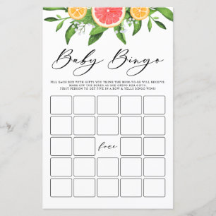 Waterverf Grapefruit Baby Bingo Baby shower Game