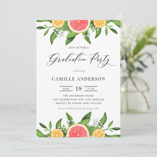 Waterverf Grapefruit en Sinaasappels Afstudeerfees Kaart (Staand voorkant)