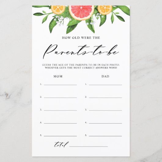 Waterverf Grapefruit hoe oud Baby shower wordt (Voorkant)