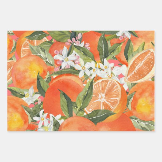 Waterverf grapefruitcitrus moderne tropische inpakpapier vel (Voorkant)