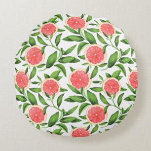 Waterverf Grapefruits en Greenery Pattern Rond Kussen