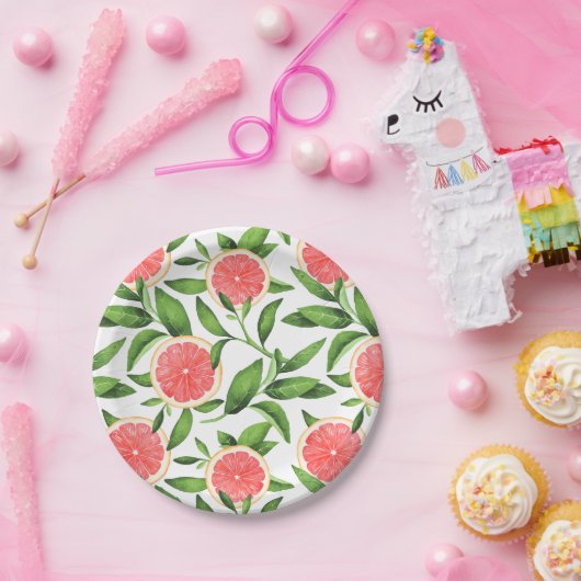 Waterverf Grapefruits en groen Patroon Papieren Bordje (Feest)