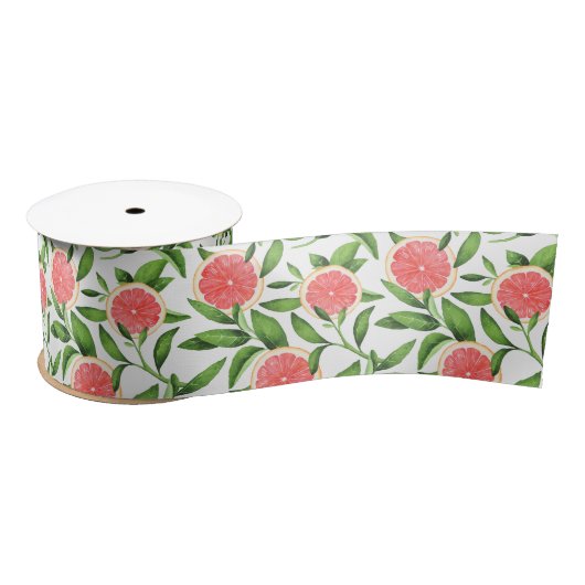 Waterverf Grapefruits en groen Patroon Satijnen Lint (Spoel)