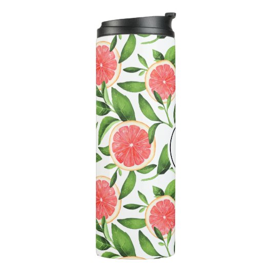 Waterverf grapefruits patroonmonogram thermosbeker (Gedraaid links)