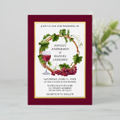 Waterverf Grapes met foto Burgundy Gold Folie Uitnodiging (Staand Voorkant)