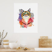 waterverf Grappig Kattenontwerp Poster (Keuken)