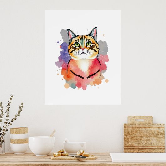 waterverf Grappig Kattenontwerp Poster (Keuken)