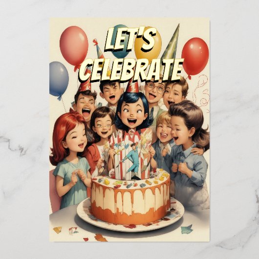 Waterverf Grappige Comic Verjaardagscène Folie Uitnodiging (Voorkant)