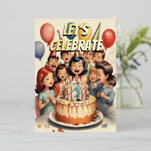 Waterverf Grappige Comic Verjaardagscène Folie Uitnodiging (Staand Voorkant)