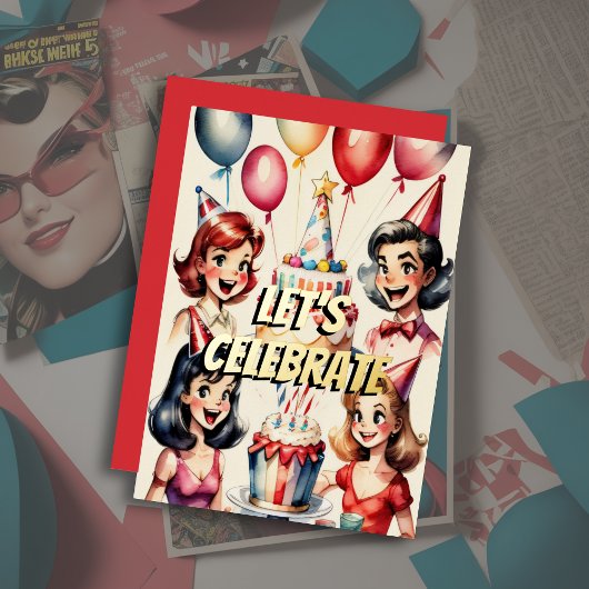 Waterverf Grappige Comic Verjaardagscène Folie Uitnodiging